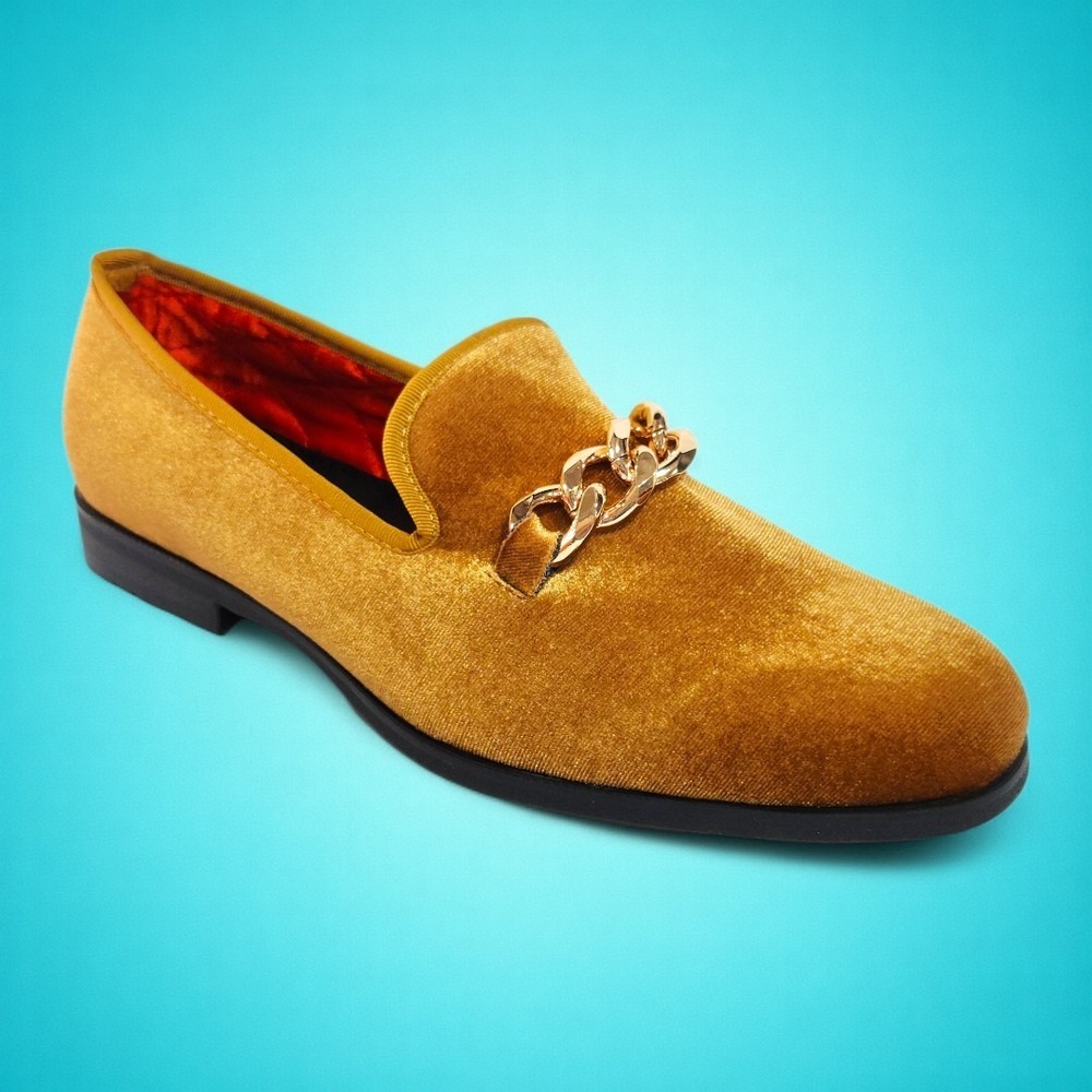 FOEVTRUE Men's Velvet Brown/Gold Loafers for Wedding, Party. Size 44